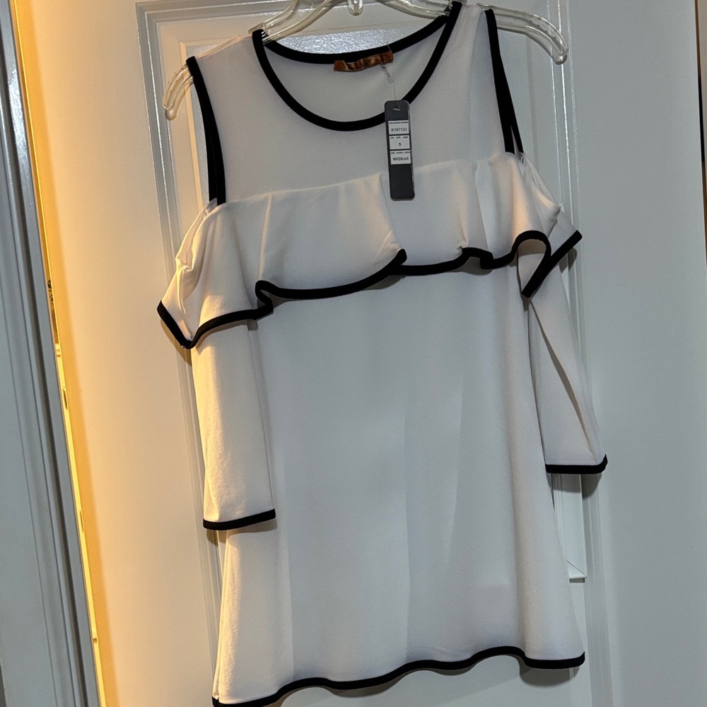 Belldini White Blouse with Black Trim
